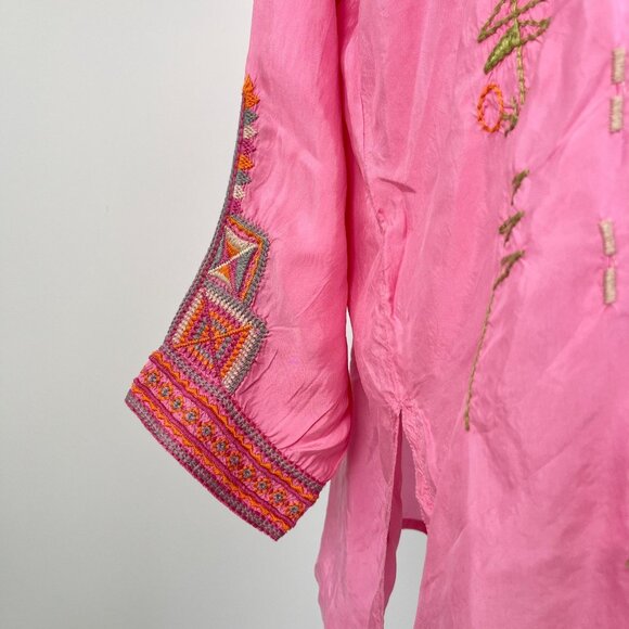 NWOT Johnny Was Butterfly Floral Embroidered Tunic Shirt Blouse Pink Size XL - Picture 5 of 13